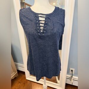 Generation Love Navy Lace-Up Tank Top